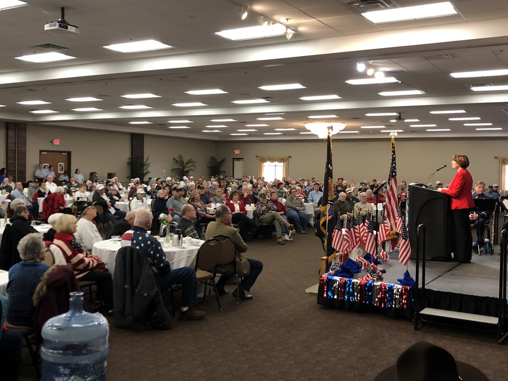 CAPTION: U.S. Senator Amy Klobuchar speaks at the 19th Annual Rochester Veterans Day Program on Veterans Day.